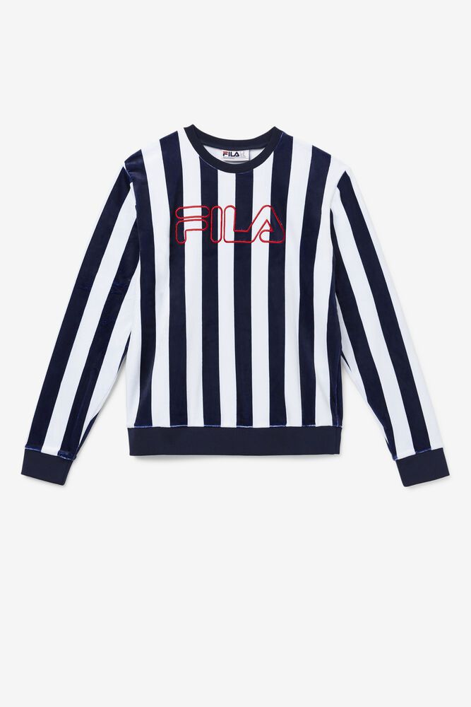 Fila Genser Herre Marineblå/Hvite Socca Velour Crew 562791-NEO